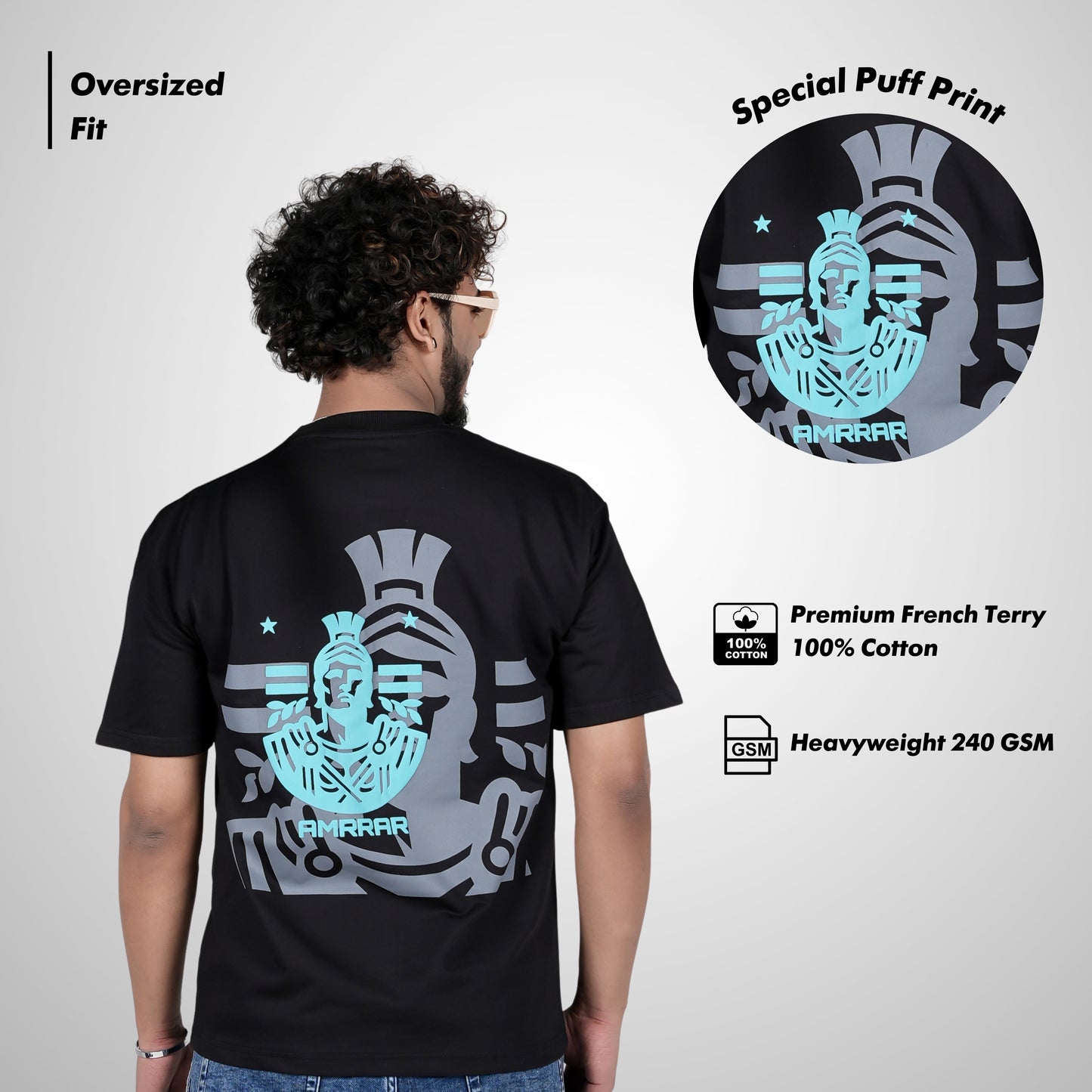 Samurai in Black Puff Print T-Shirt