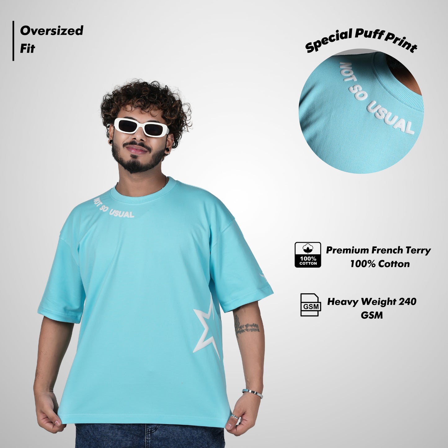 Star not so usual in skyblue T-Shirt